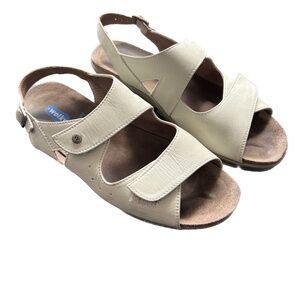Wolky Leather Sandals 2 Strap Comfort Hook & Loop Beige Size 41 US Size 9 1/2